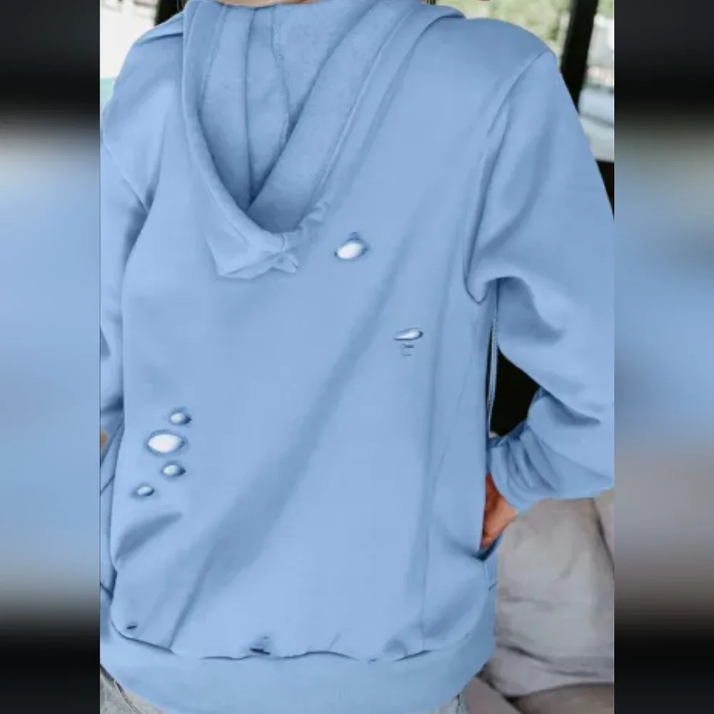 New sky blue distressed zip-up hoodie - Picture 5 of 11